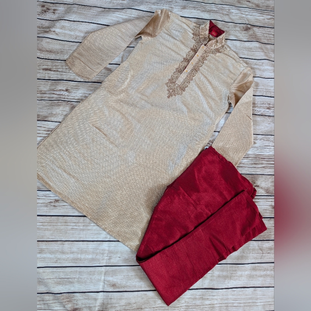 Elegant Cream and Red Sherwani